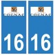 16 Cognac ville autocollant plaque
