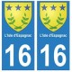 16 L'Isle-d'Espagnac ville autocollant plaque