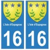 16 L'Isle-d'Espagnac ville autocollant plaque