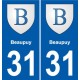 31 Fronton blason ville autocollant plaque stickers