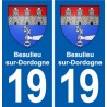 19 de Beaulieu-sur-Dordogne escudo de armas de la ciudad de etiqueta, placa de la etiqueta engomada