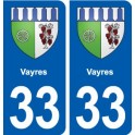 33 Vayres stemma, città adesivo, adesivo piastra