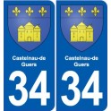 34 Castelnau-de-Guers escudo de armas de la ciudad de etiqueta, placa de la etiqueta engomada