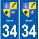 34 Florensac blason ville autocollant plaque stickers
