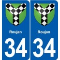 34 Roujan coat of arms, city sticker, plate sticker