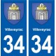 34 Villeveyrac escudo de armas de la ciudad de etiqueta, placa de la etiqueta engomada