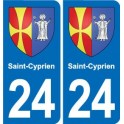 24 de Saint-Cyprien escudo de armas de la placa etiqueta de la etiqueta engomada del departamento de