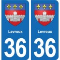 36 Levroux escudo de armas de la ciudad de etiqueta, placa de la etiqueta engomada