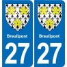 27 Léry blason autocollant plaque stickers ville
