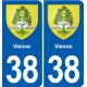 38 Moirans blason ville autocollant plaque stickers