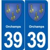 39 Orgelet autocollant plaque blason stickers département