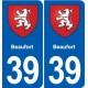 39 Orgelet autocollant plaque blason stickers département