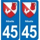 45 Chaingy blason ville autocollant plaque stickers