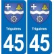 45 Chaingy blason ville autocollant plaque stickers