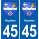 45 Chaingy blason ville autocollant plaque stickers