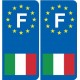 Italie F europe  Autocollant - arrondis à droite -sticker plaque immatriculation auto