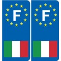 Italie F europe  Autocollant - arrondis à droite -sticker plaque immatriculation auto