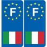 Italie F europe  Autocollant - arrondis à droite -sticker plaque immatriculation auto