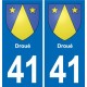 41 Droué escudo de armas de la ciudad de etiqueta, placa de la etiqueta engomada del departamento de la ciudad de