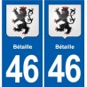 46 Bétaille escudo de armas de la etiqueta engomada de la placa de pegatinas de la ciudad