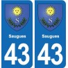 43 Saugues escudo de armas de la placa etiqueta de registro de la ciudad