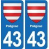 43 Polignac escudo de armas de la placa etiqueta de registro de la ciudad