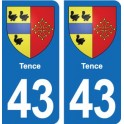 43 Tence blason autocollant plaque immatriculation ville