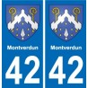 42 Montverdun escudo de armas de la ciudad de etiqueta, placa de la etiqueta engomada