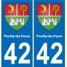 42 Pouilly-lès-Feurs escudo de armas de la ciudad de etiqueta, placa de la etiqueta engomada