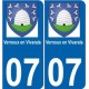 07 Vernoux-en-vivarais ville autocollant plaque immatriculation auto sticker departement
