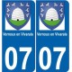 07 Vernoux-en-vivarais ville autocollant plaque immatriculation auto sticker departement