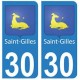 30 Saint-Gilles ville autocollant plaque stickers