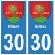 30 Nîmes ville autocollant plaque stickers