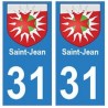 31 Saint-Jean ville autocollant plaque blason stickers