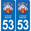 53 Le Genest-Saint-Isle escudo de armas de la etiqueta engomada de la placa de pegatinas de la ciudad
