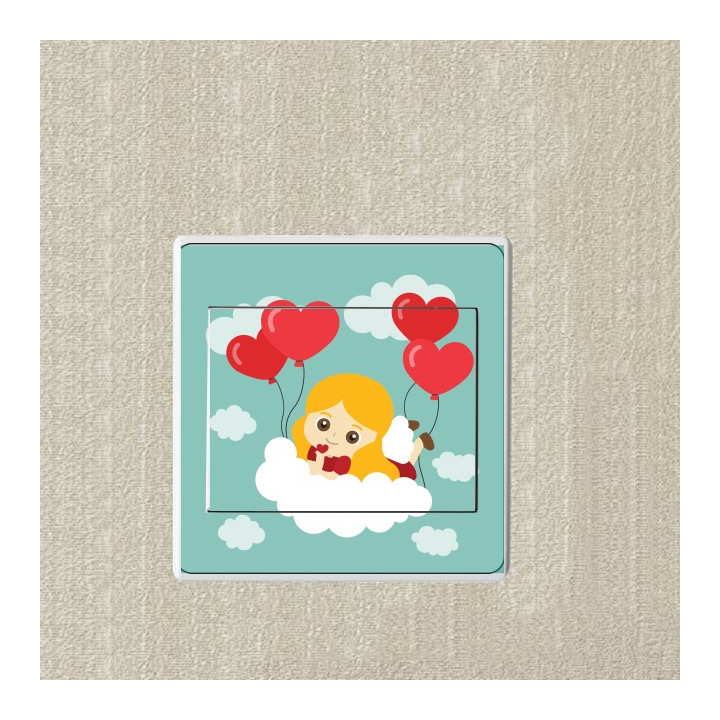Fille avec ballon coeur sticker autocollant interrupteur