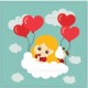 Fille avec ballon coeur sticker autocollant interrupteur