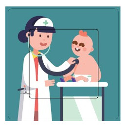 Docteur pédiatre médecin examinant bébé sticker autocollant interrupteur