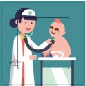 Docteur pédiatre médecin examinant bébé sticker autocollant interrupteur