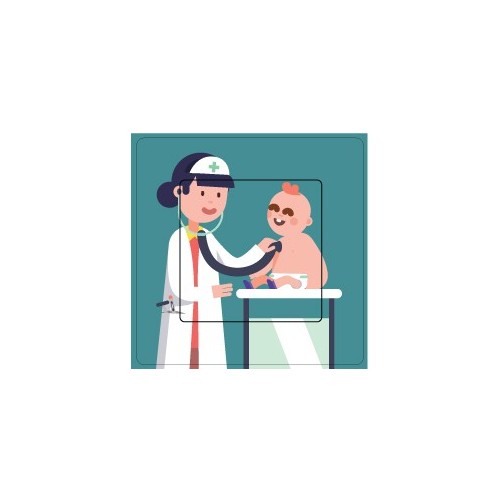 Docteur pédiatre médecin examinant bébé sticker autocollant interrupteur