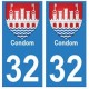 32 Condom autocollant plaque blason armoiries stickers département