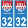 32 Condom autocollant plaque blason armoiries stickers département