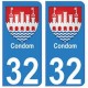 32 Condom autocollant plaque blason armoiries stickers département