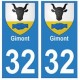 32 Gimont autocollant plaque blason armoiries stickers département