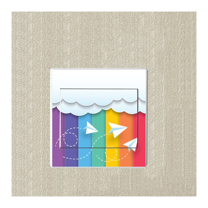 Nuages ​​avec des avions en papier sticker autocollant interrupteur