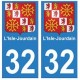 32 L‘isle jourdain autocollant plaque blason armoiries stickers département