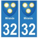 32 Mirande autocollant plaque blason armoiries stickers département