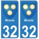 32 Mirande autocollant plaque blason armoiries stickers département
