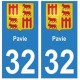 32 Pavie autocollant plaque blason armoiries stickers département
