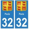 32 Pavie autocollant plaque blason armoiries stickers département